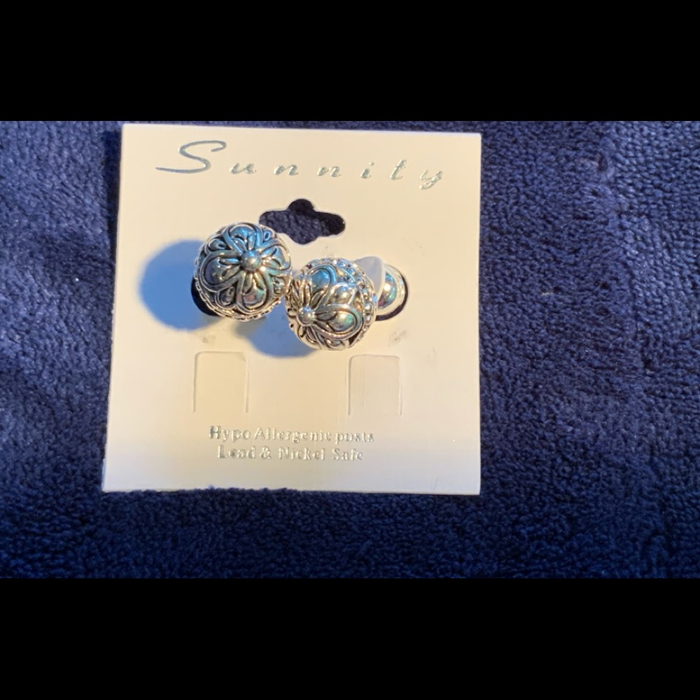 Silver-tone Double Ball Earrings